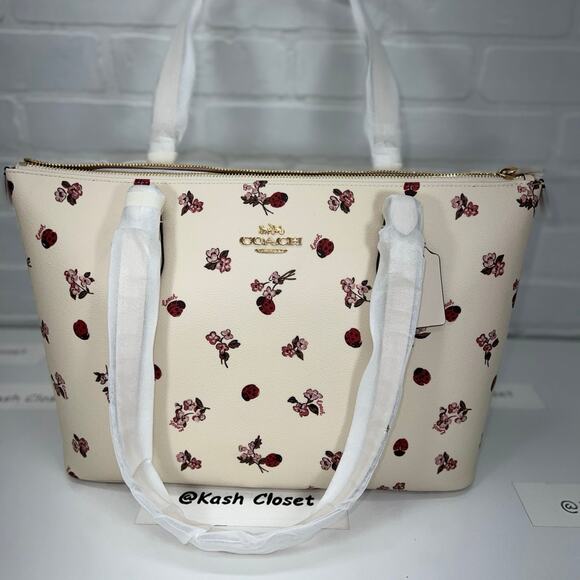 Coach Gallery Tote With Ladybug Floral Print Chalk Multi - Picture 7 of 12